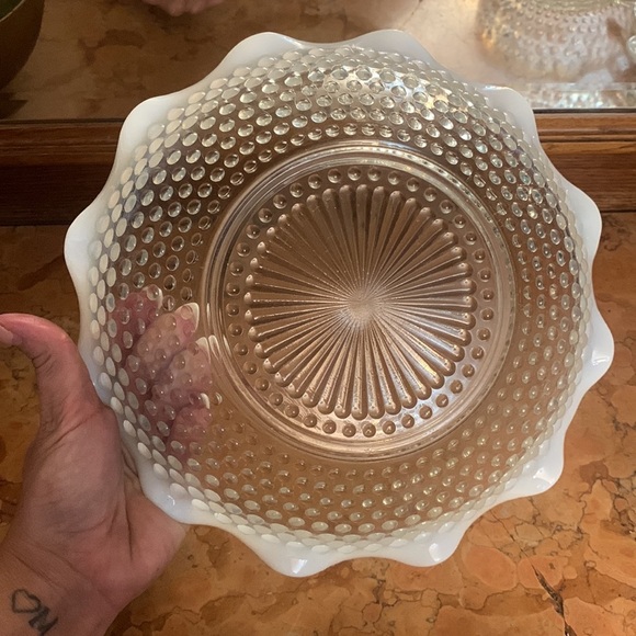 Vintage Anchor Hocking Moonstone Clear Opalescent Hobnail Glassware 5 Serving pc - Picture 4 of 8